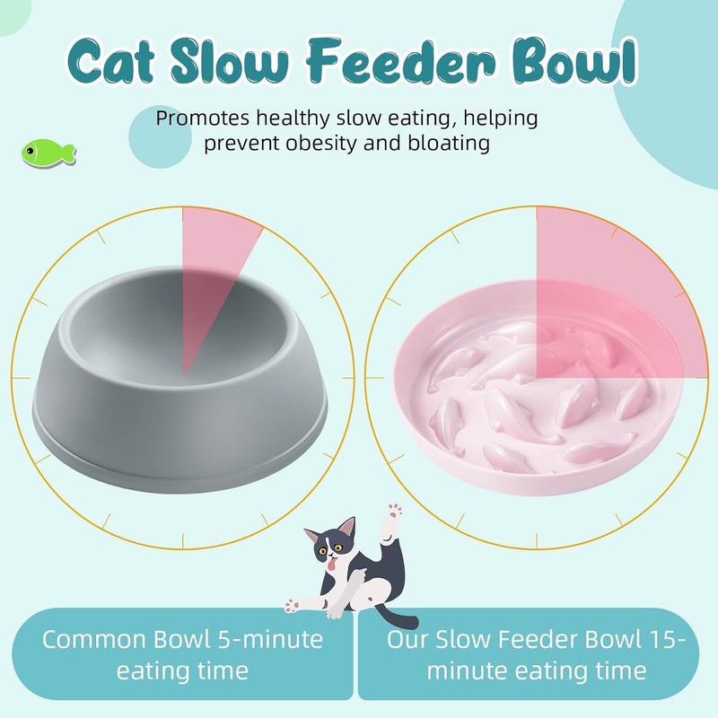 Nitial 2 Pcs Cat Slow Feeder Bowl Fish Pool Design Feeder Dish Fun Interactive Cat Food Bowl Healthy Eating Diet Bowls for Pet Puppy Dogs Dishwasher Safe(Green, Pink) - Image 3